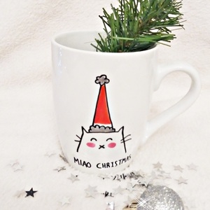 Christmas Handpainted Mug "Miao CHRISTMAS" - δώρο, χριστουγεννιάτικο, γατούλα, χριστουγεννιάτικα δώρα, κούπες & φλυτζάνια - 3