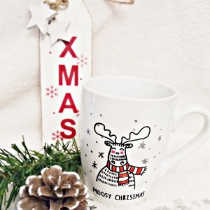 Christmas Handpainted Mug "Moosy CHRISTMAS" - ζωγραφισμένα στο χέρι, δώρο, χριστουγεννιάτικο, χριστουγεννιάτικα δώρα, κούπες & φλυτζάνια, στολισμός τραπεζιού