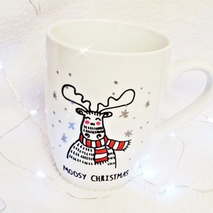 Christmas Handpainted Mug "Moosy CHRISTMAS" - ζωγραφισμένα στο χέρι, δώρο, χριστουγεννιάτικο, χριστουγεννιάτικα δώρα, κούπες & φλυτζάνια, στολισμός τραπεζιού - 2