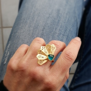 Blue Fsn Ring-Χειροποίητο Δαχτυλίδι Βεντάλια Από Επιχρυσωμένο Ασήμι Με Ντουμπλέτα Χρυσόκολλα - ασήμι, ημιπολύτιμες πέτρες, επιχρυσωμένα, μεγάλα - 5