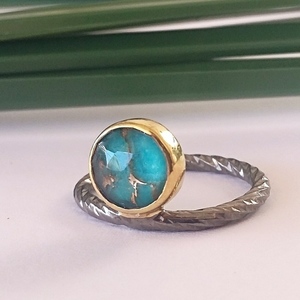 Mini Blue Stone Ring-Χειροποίητο Βεράκι από ασήμι με Ντουμπλέτα - επιχρυσωμένα, ασήμι 925, σταθερά