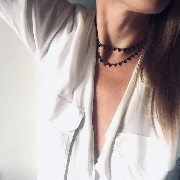 Black double chain necklace - μοντέρνο, γυναικεία, κοντά, layering