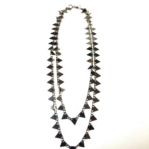 Black double chain necklace - μοντέρνο, γυναικεία, κοντά, layering - 2