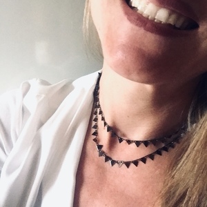 Black double chain necklace - μοντέρνο, γυναικεία, κοντά, layering - 3