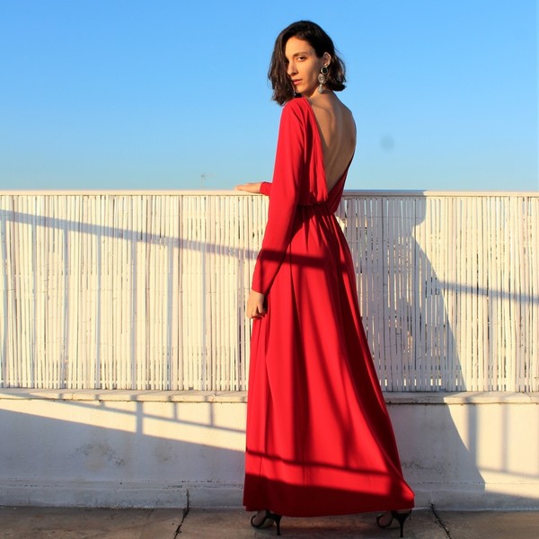 Red maxi dress με ανοιχτή πλάτη - 3