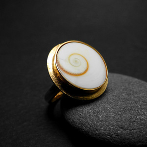 " Golden shiva-eye " - Χειροποίητο επίχρυσο δαχτυλίδι με φυσικό Ματάκι της Θάλασσας! - επιχρυσωμένα, ορείχαλκος, boho, boho, αυξομειούμενα, φθηνά - 2