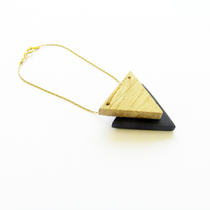 Χειροποίητο ξύλινο βραχιόλι τρίγωνα "Triangle bracelet". - ξύλο, επιχρυσωμένα, σταθερά, χεριού