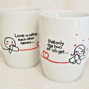 Handpainted mug Set "LOVE is.." - ζωγραφισμένα στο χέρι, ζευγάρια, δώρα αγίου βαλεντίνου, κούπες & φλυτζάνια, αγ. βαλεντίνου - 2