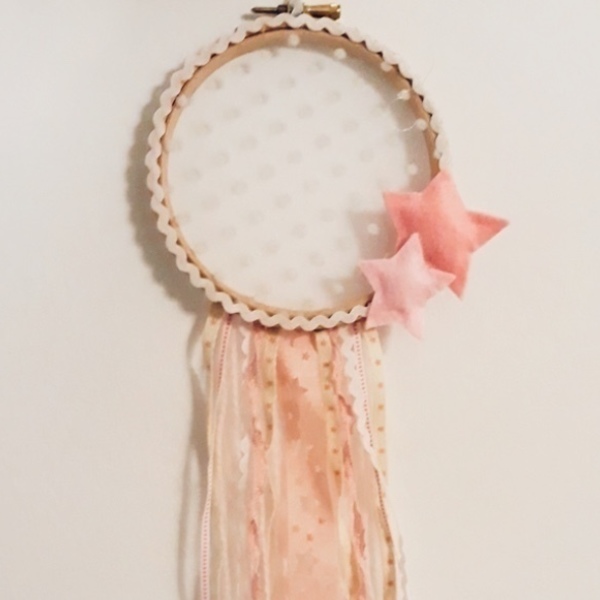 Μίνι παιδική ονειροπαγίδα ροζ αστέρια - vintage, κορίτσι, αστέρι, πουά, ονειροπαγίδα - 2