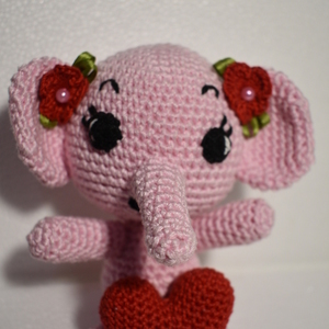Πλεκτό ελεφαντάκι με λουλουδάκια στα αυτιά - κορίτσι, δώρο, λούτρινα, ελεφαντάκι, δώρα για παιδιά - 2