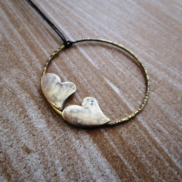 round hearts necklace| χειροποιητο κρεμαστο κολιε καρδιες - καρδιά, σφυρήλατο, μακριά, μπρούντζος - 2