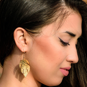 " Tropical Palm earrings " Σκουλαρίκια επίχρυσα ή επάργυρα σε σχήμα τροπικού φύλλου - επιχρυσωμένα, επάργυρα, σφυρήλατο, φύλλο, κρεμαστά, γάντζος - 5