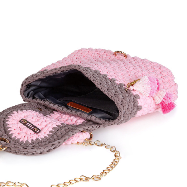 Πλεκτή χειροποίητη τσάντα ώμου - αλυσίδες, μοντέρνο, χιαστί, crochet, πρωτότυπο, all day, boho, πλεκτές τσάντες - 5