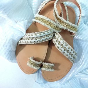 Bridal Sandals σε λευκές και χρυσές αποχρώσεις - δέρμα, boho, νυφικά, φλατ, ankle strap - 3