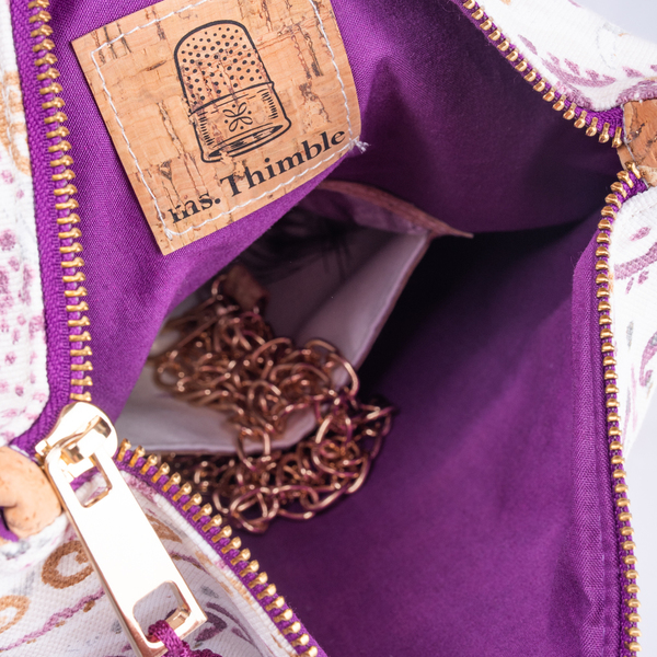 Τσάντα Φάκελος από Φελλό & Boho Ύφασμα "Purple Print" - φάκελοι, δώρο, χιαστί, boho, φελλός - 4