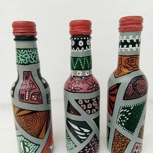 ΣΕΤ 3 Μπουκάλια γυάλινα για λάδι-ξύδι, ποτά ή διακόσμηση ζωγραφισμένα με το χερι - γυαλί, χειροποίητα, πρωτότυπα δώρα, είδη σερβιρίσματος, διακοσμητικά μπουκάλια - 2