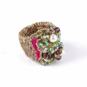 ATHINA MAILI - Υφαντό δαχτυλίδι με μαργαριτάρια και γυάλινες χάντρες - statement, χειροποίητα, υφαντά, boho - 3