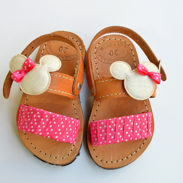 Handmade baby sandal Minnie Pink - κορδέλα, σανδάλια, χειροποίητα, φλατ - 3