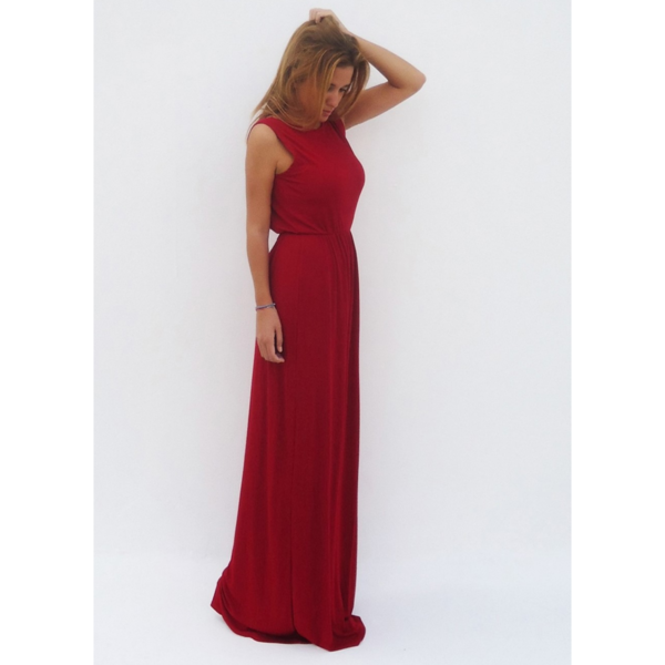 Red maxi dress με ανοιχτή πλάτη - γυναικεία, μακρύ, αμάνικο, γάμου - βάπτισης - 4