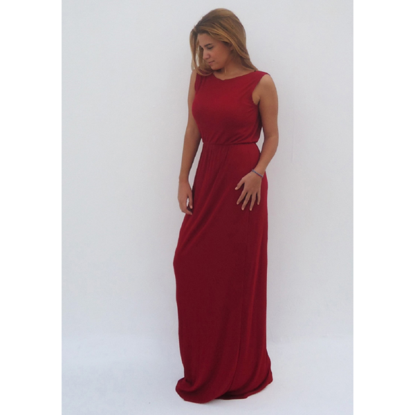 Red maxi dress με ανοιχτή πλάτη - γυναικεία, μακρύ, αμάνικο, γάμου - βάπτισης - 3