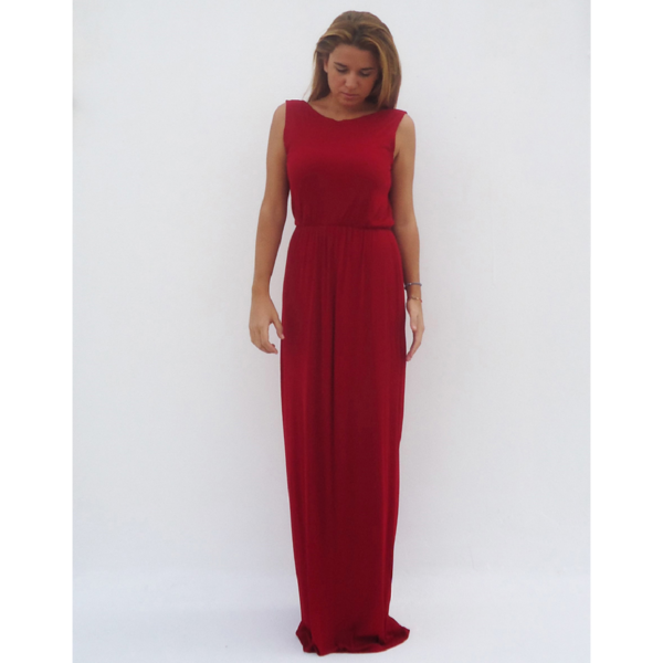 Red maxi dress με ανοιχτή πλάτη - γυναικεία, μακρύ, αμάνικο, γάμου - βάπτισης - 2