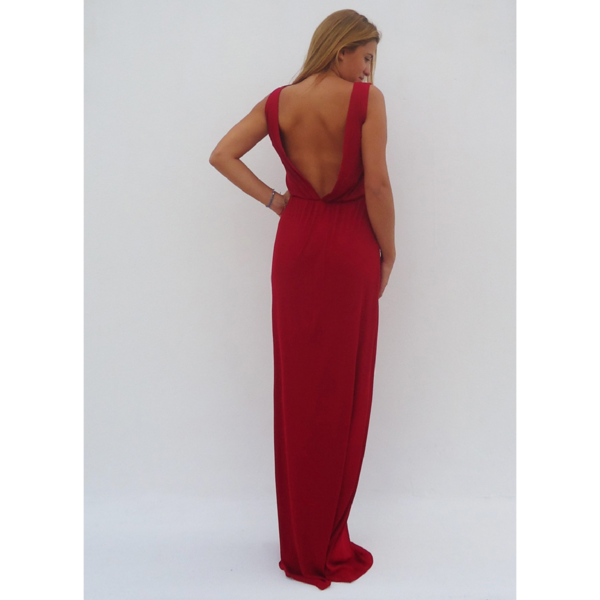 Red maxi dress με ανοιχτή πλάτη - γυναικεία, μακρύ, αμάνικο, γάμου - βάπτισης - 5