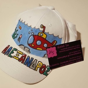 παιδικό καπελάκι jockey με όνομα και θέμα υποβρύχιο για αγόρι ( submarine ) - αγόρι, όνομα - μονόγραμμα, θάλασσα, καπέλα, καπέλο - 2