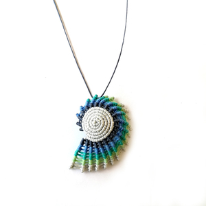 Seashell blue colored necklace!!! - γυναικεία, κοχύλι, μακραμέ, κορδόνια, αυξομειούμενα - 2
