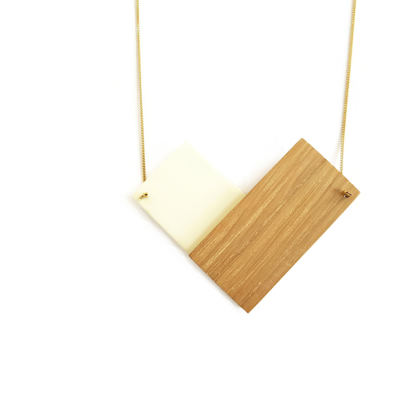 Χειροποίητο ξύλινο κολιέ ορθογώνιο Rectangle - επιχρυσωμένα, χειροποίητα, μακριά, ξύλινο, Black Friday