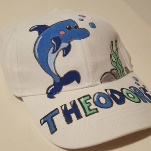 παιδικό καπελάκι jockey με όνομα και θέμα το δελφίνι ( happy dolphin ) για αγόρι ή κορίτσι - όνομα - μονόγραμμα, θάλασσα, καπέλα, καπέλο - 2