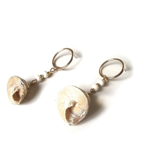 Gold plated ring & seashells earrings - επιχρυσωμένα, κοχύλι, κρίκοι, must αξεσουάρ, μικρά, faux bijoux - 2