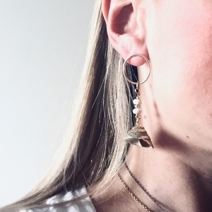Gold plated ring & seashells earrings - επιχρυσωμένα, κοχύλι, κρίκοι, must αξεσουάρ, μικρά, faux bijoux - 3