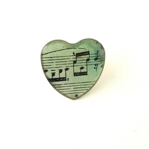 Δαχτυλίδι καρδιά με νότες μουσικής - ορείχαλκος, καρδιά, μεγάλα, αυξομειούμενα, φθηνά