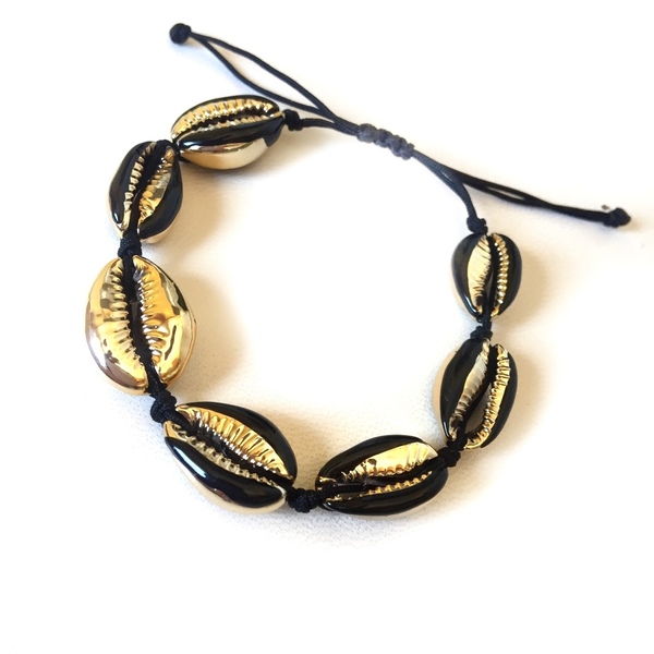 Black&gold seashell bracelet - μοντέρνο, κοχύλι, αυξομειούμενα