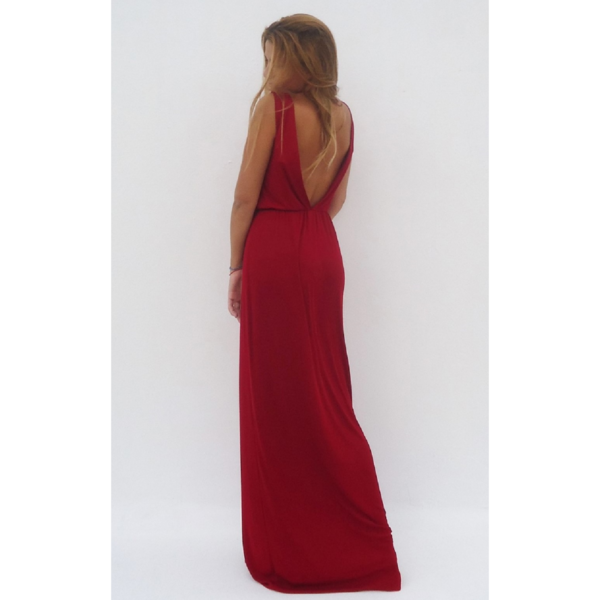 Red maxi dress με ανοιχτή πλάτη - γυναικεία, μακρύ, αμάνικο, γάμου - βάπτισης