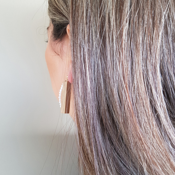 Χειροποίητα ξύλινα σκουλαρίκια Rectangle earrings - ασήμι, ξύλο, επιχρυσωμένα, ασήμι 925, κρεμαστά, Black Friday - 4