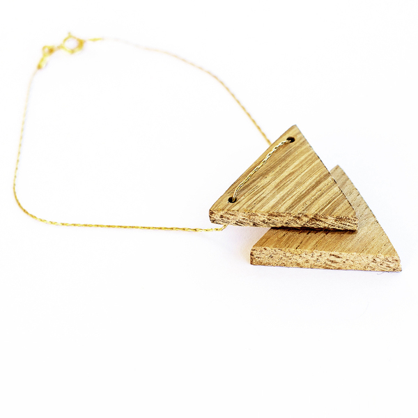 Χειροποίητο ξύλινο βραχιόλι τρίγωνα "Triangle bracelet" - charms, χειροποίητα