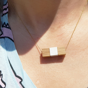 Χειροποίητο ξύλινο κολιέ κύβος "Cube 3 necklace" - ξύλο, επιχρυσωμένα, ασήμι 925, χειροποίητα, κοντά, Black Friday - 4