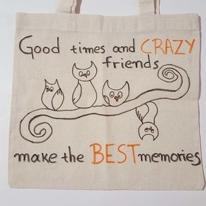 πάνινη τσάντα 'best friends owls on a tree' (tote bag) - ύφασμα, βαμβάκι, ώμου, κουκουβάγια, μεγάλες, all day, tote, πάνινες τσάντες, φθηνές - 2