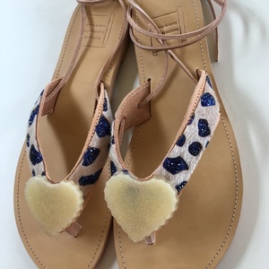 HEART SANDALS - δέρμα, χειροποίητα, φλατ, ankle strap, διχαλωτά - 2