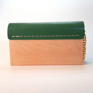 Ξύλινη τσάντα με δέρμα πράσινο - δέρμα, ξύλο, ώμου, δώρο, χειροποίητα, μικρές - 4