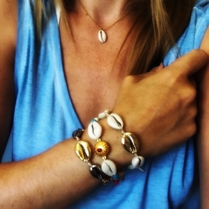 Gemstones & seashells bracelet - ημιπολύτιμες πέτρες, μοντέρνο, γυναικεία, κοχύλι, αυξομειούμενα, φθηνά - 2