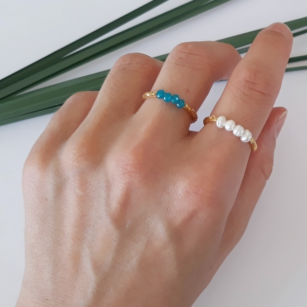 Emelia Ring-Χειροποίητα βεράκια με ημιπολύτιμες πέτρες - ασήμι, μαργαριτάρι, χειροποίητα, minimal, βεράκια, σταθερά