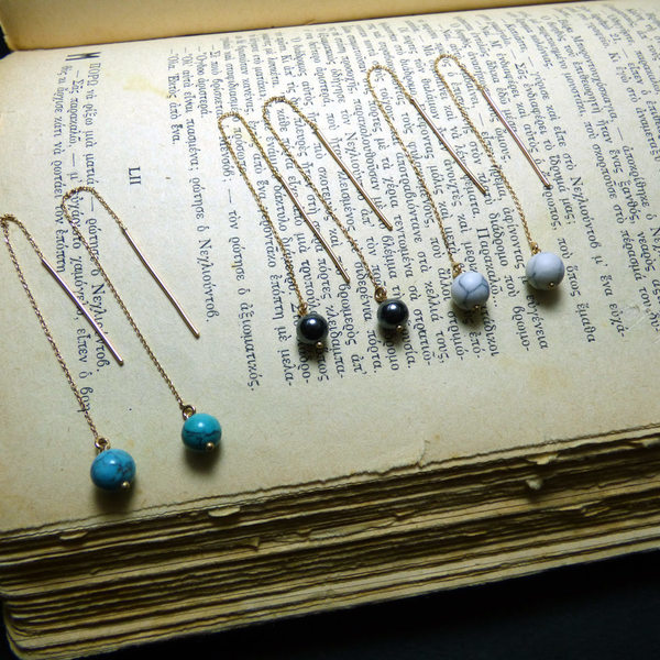 " Silver Threader Earrings (Balls) " - Χειροποίητα σκουλαρίκια από ασήμι 925 και ημιπολύτιμους λίθους. - ασήμι, επιχρυσωμένα, πέτρες, μακριά, κρεμαστά - 3