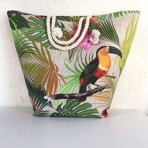 Καλοκαιρινή χειροποίητη τσάντα με tropical print - βαμβάκι, ώμου, χειροποίητα, μεγάλες, θαλάσσης, φθηνές