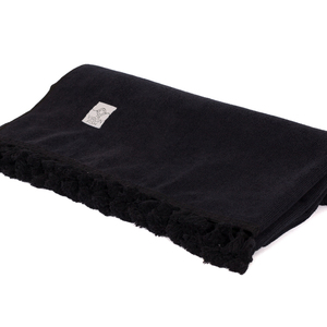 Μαύρη Βαμβακερή Πετσέτα Θαλάσσης με μαύρες φούντες - βαμβάκι, πετσέτα, unisex