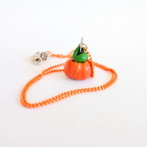 Πήλινο κολιέ Κολοκύθα με πορτοκαλί αλυσίδα - charms, πηλός, κοντά, halloween