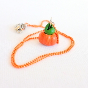 Πήλινο κολιέ Κολοκύθα με πορτοκαλί αλυσίδα - charms, πηλός, κοντά, halloween - 2