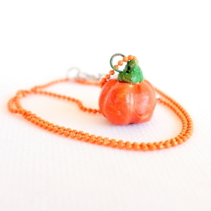 Πήλινο κολιέ Κολοκύθα με πορτοκαλί αλυσίδα - charms, πηλός, κοντά, halloween - 3