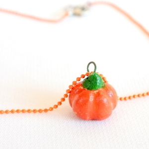 Πήλινο κολιέ Κολοκύθα με πορτοκαλί αλυσίδα - charms, πηλός, κοντά, halloween - 4